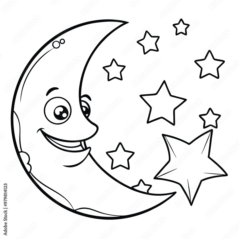 Moon and stars cloud colouring book pages for children Moon and stars cloud colouring book pages for children