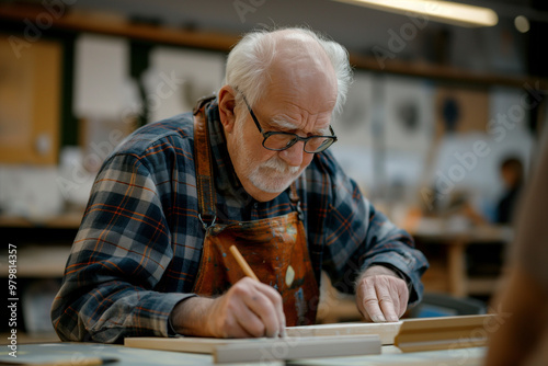 Senior man participating in a modern art workshop