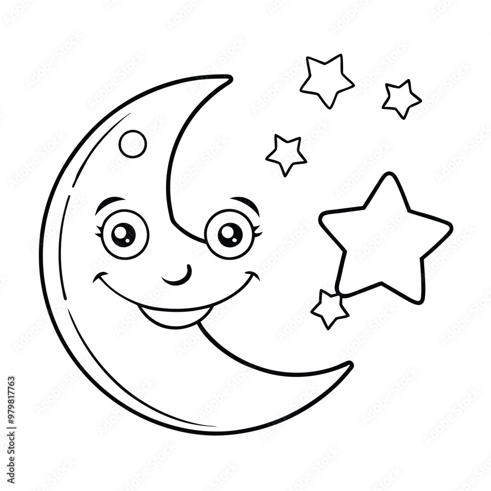 Moon and stars cloud colouring book pages for children Moon and stars cloud colouring book pages for children
