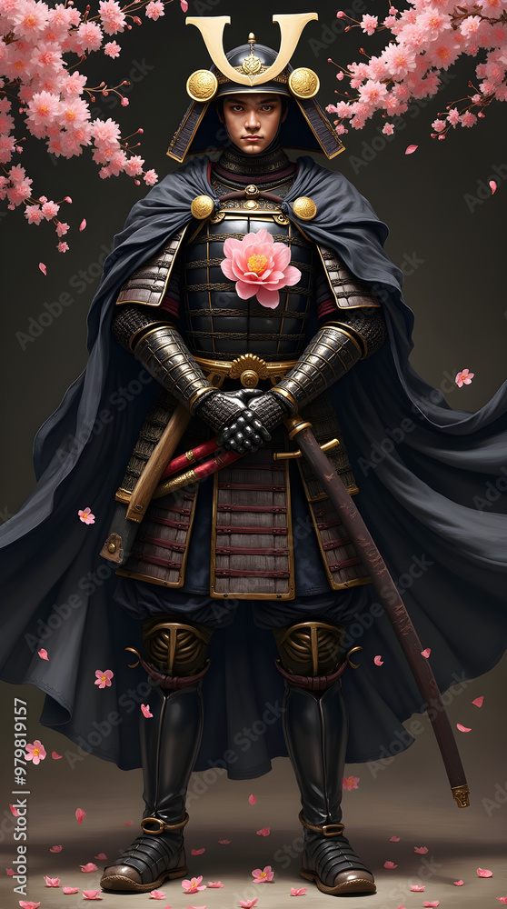Fototapeta premium Samurai Warrior with Cherry Blossoms