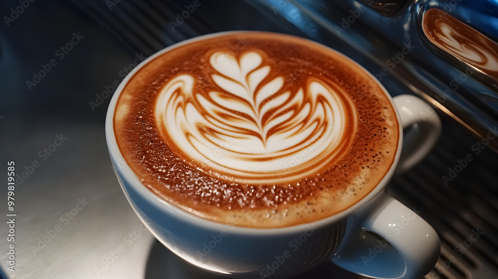 Detailed close-up of a coffee cup with intricate latte art in a cozy cafe
Detailed close-up of a coffee cup with intricate latte art in a cozy cafe