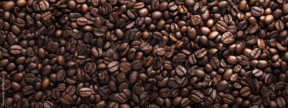 A close-up of coffee beans pattern textured background. coffee banner, label A close-up of coffee beans pattern textured background. coffee banner, label