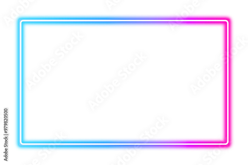 blue pink neon glowing rectangle frame isolated on transparent background. led light laser line glow border design. Neon lighting border with empty space. neon glowing blue sign. PNG Mockup template
