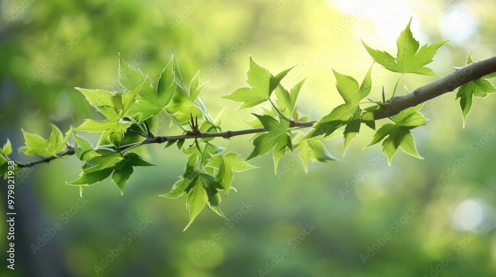 American sweetgum tree branch with green leaves on blurred green background in spring garden American sweetgum tree branch with green leaves on blurred green background in spring garden