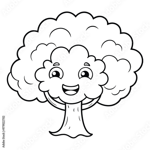 A drawing of a tree with a smiling  face