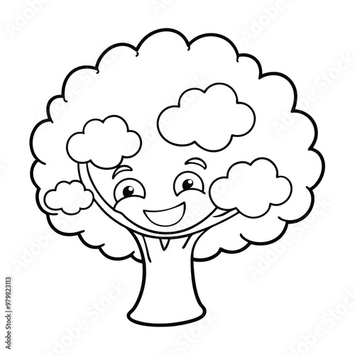 A drawing of a tree with a smiling  face