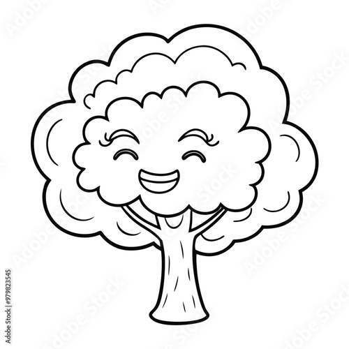 A drawing of a tree with a smiling  face