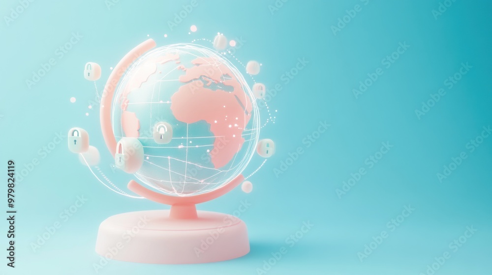 A stylized globe with security icons, symbolizing global connectivity and safety. A stylized globe with security icons, symbolizing global connectivity and safety.