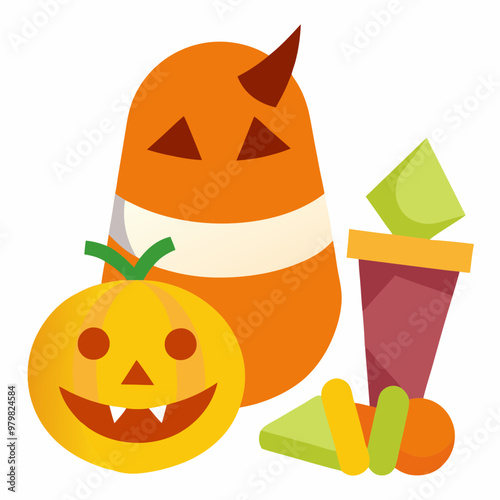 Candy Corn & Halloween Treats Vector Illustration – Cartoon, Clipart, Line Art photo