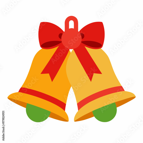 Festive Christmas bells tied with ribbon, perfect for holiday cards and decorations.