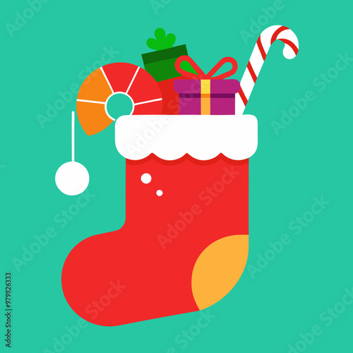 Christmas Stocking Vector Illustration - Cartoon, Clipart & Line Art Design