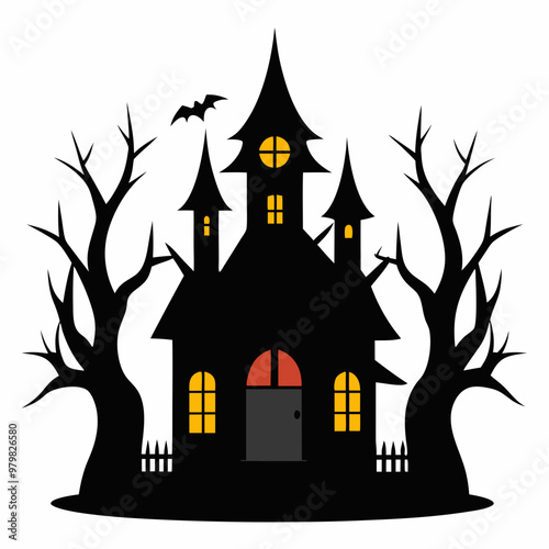 Haunted House Vector Illustration - Cartoon, Clipart, and Line Art Design photo