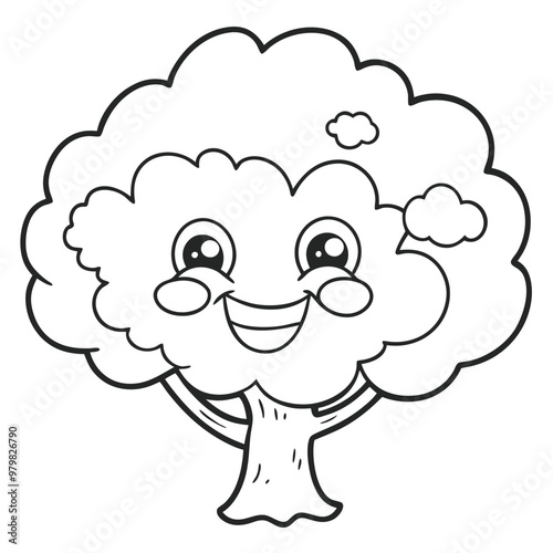 A drawing of a tree with a smiling  face