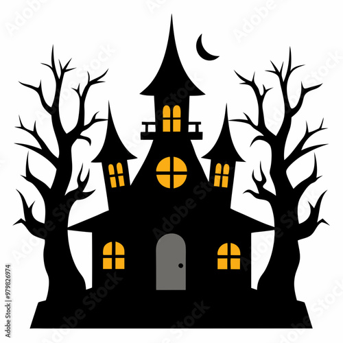 Haunted House Vector Illustration - Cartoon, Clipart, and Line Art Design