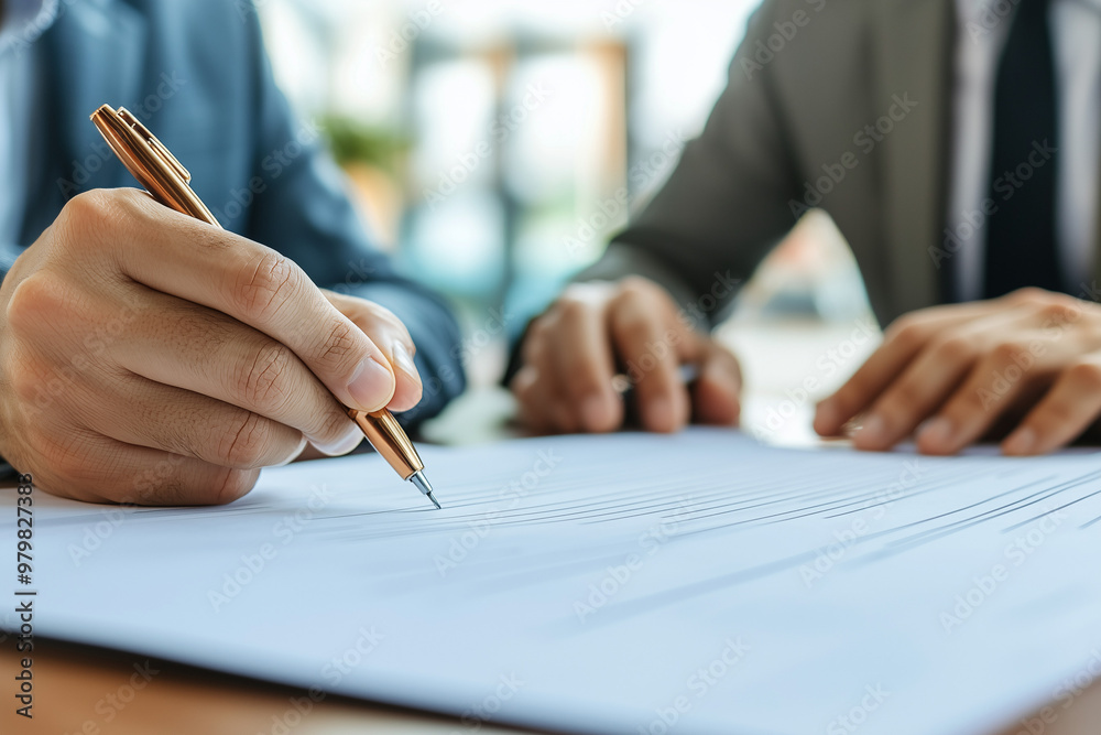 Business Contract Signing: Close-up of Hand Signing Agreement Business Contract Signing: Close-up of Hand Signing Agreement
