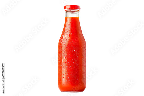 Red ketchup bottle isolated on white transparent background,