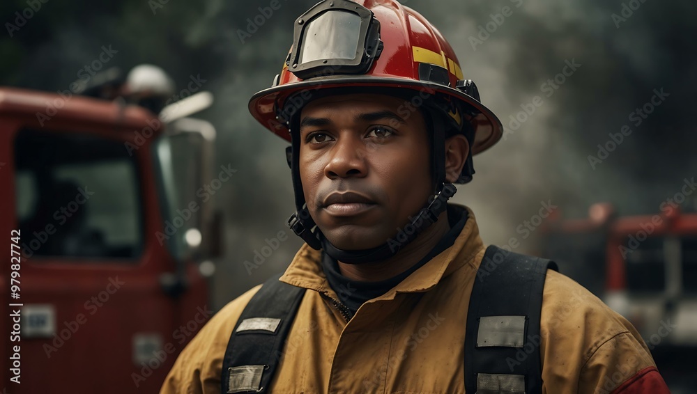 Portrait of a courageous firefighter. Portrait of a courageous firefighter.