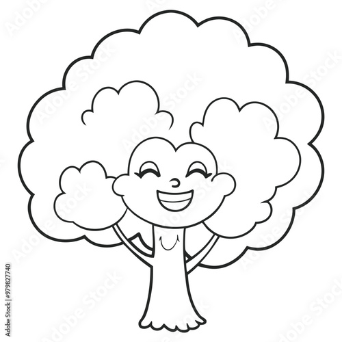 A drawing of a tree with a smiling  face