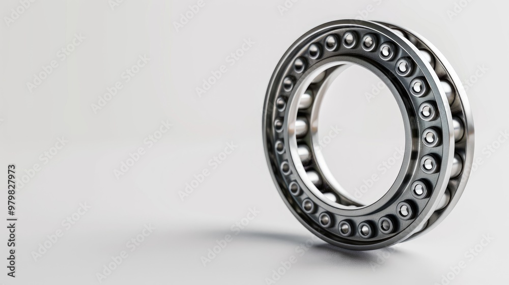 Ball bearing and pulley on white background with empty space