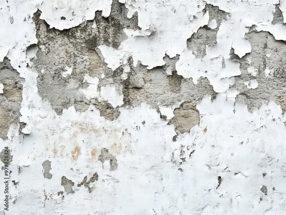 Obraz premium Rustic White Paint Concrete Wall with Distressed Grunge Texture, Perfect for Urban and Industrial Photography, Highlighting Weathered Elegance and Vintage Urban Aesthetic