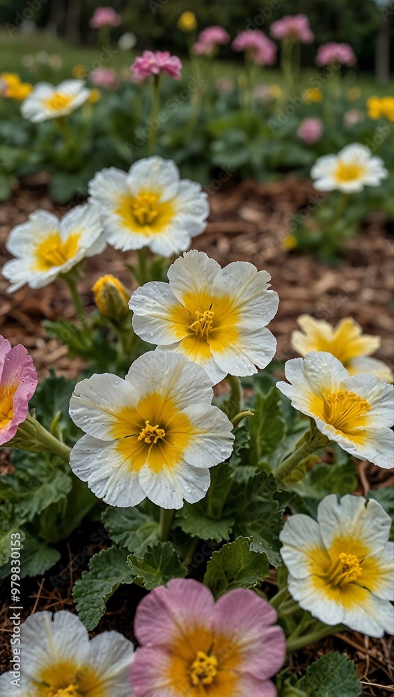 Primrose flowers in full bloom at the park. Primrose flowers in full bloom at the park.
