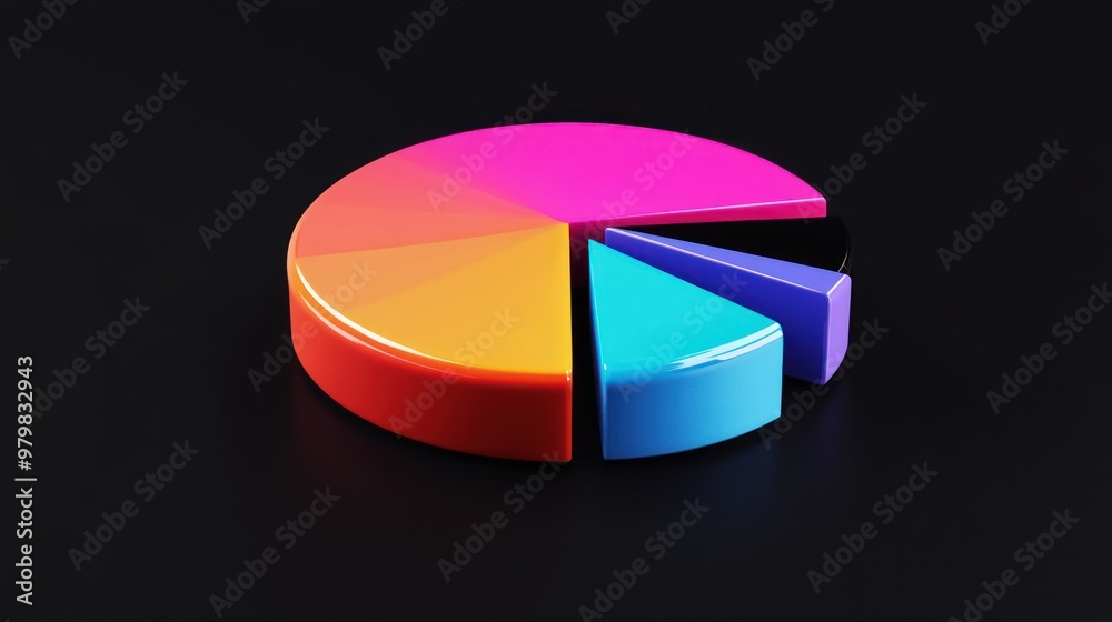 Obraz premium A colorful pie chart with sections in vibrant hues against a dark background.
