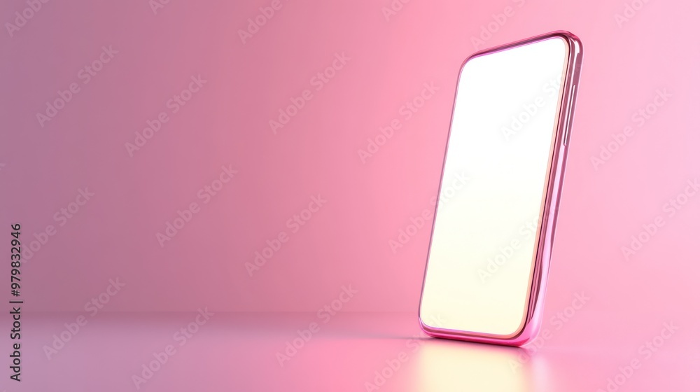 A sleek smartphone stands upright against a soft pink background, showcasing its minimalist design. A sleek smartphone stands upright against a soft pink background, showcasing its minimalist design.