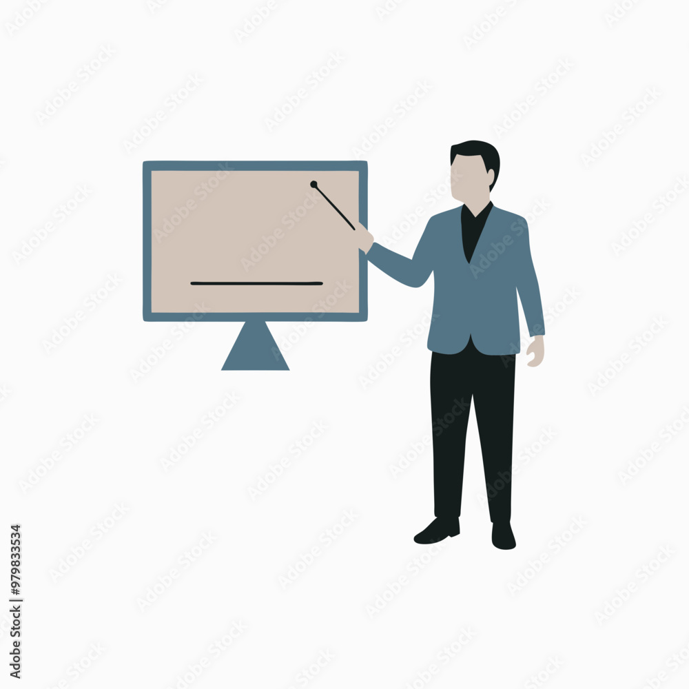 Businessman presenting data using pointer in front of display screen Businessman presenting data using pointer in front of display screen