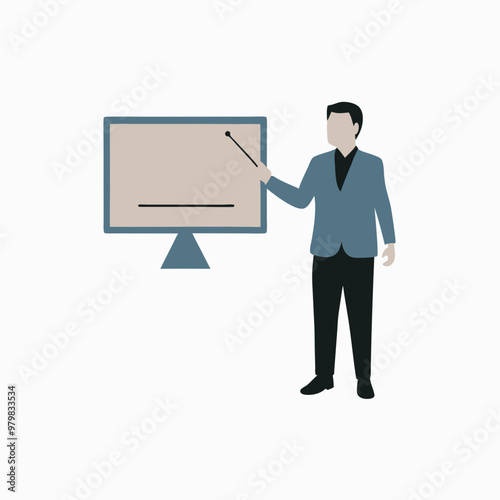 Businessman presenting data using pointer in front of display screen