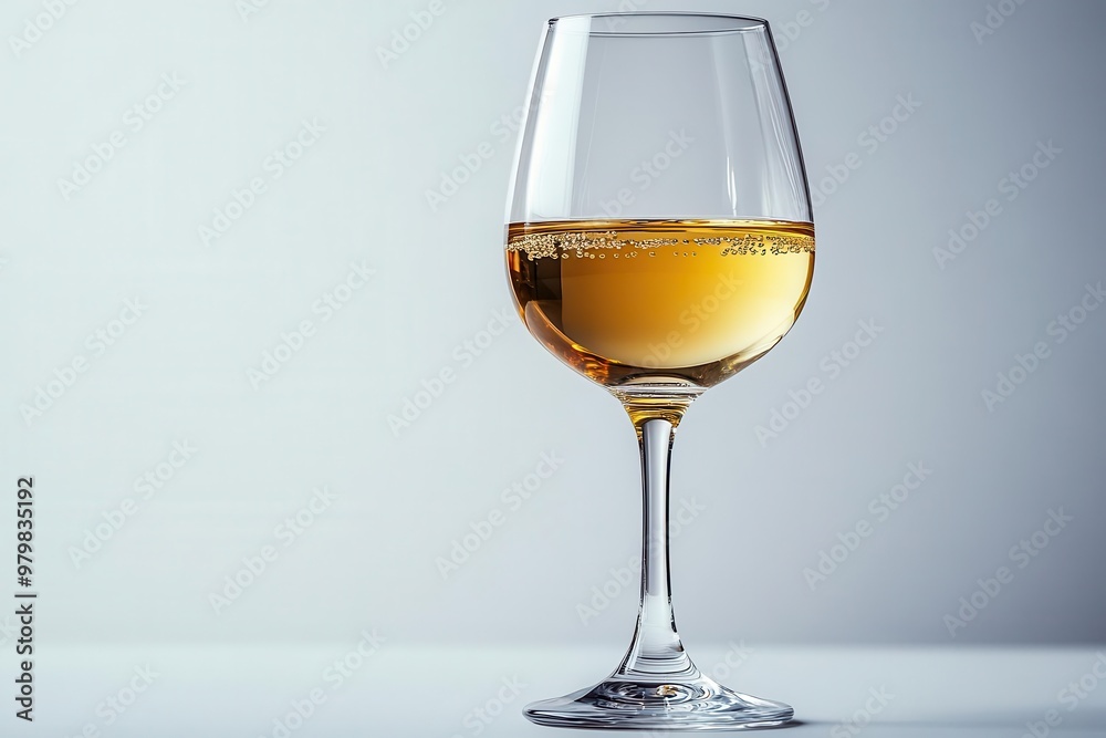 elegant stemmed glass of crisp white wine with subtle reflections and droplets clean white background highlights the drinks clarity and sophistication elegant stemmed glass of crisp white wine with subtle reflections and droplets clean white background highlights the drinks clarity and sophistication