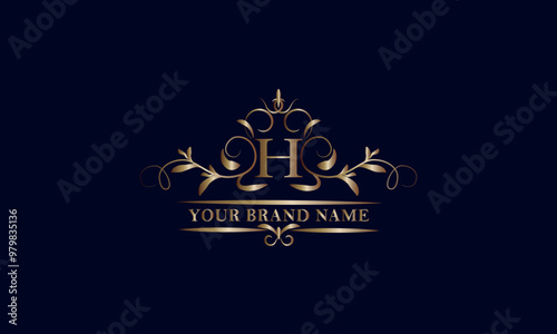 Elegant initial letter H monogram template. Exquisite illustration of company brand, emblem for restaurant, royalty, boutique, cafe, hotel, heraldic, jewelry, fashion.