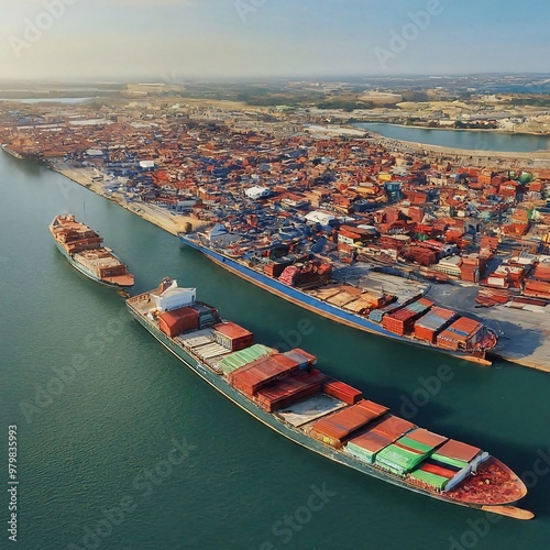 Cargo ships entering ship recycling yard for dismantling