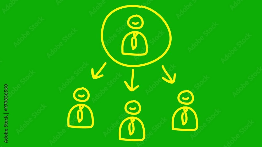 Animated yellow hand drawn doodle of work process. Concept of teamwork, management, workflow. Info-graphics of solution to the problem. Linear light bulb is symbol of idea. Vector illustration isolate Animated yellow hand drawn doodle of work process. Concept of teamwork, management, workflow. Info-graphics of solution to the problem. Linear light bulb is symbol of idea. Vector illustration isolate