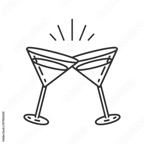 Cocktail glasses icon.Cheers symbol.Party and celebration simple pictogram.Cocktail party invitation sign for greeting card,postcard,invitation,menu.Transparent background.Vector illustration EPS10