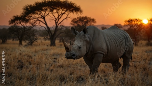 Rhino at sunset.