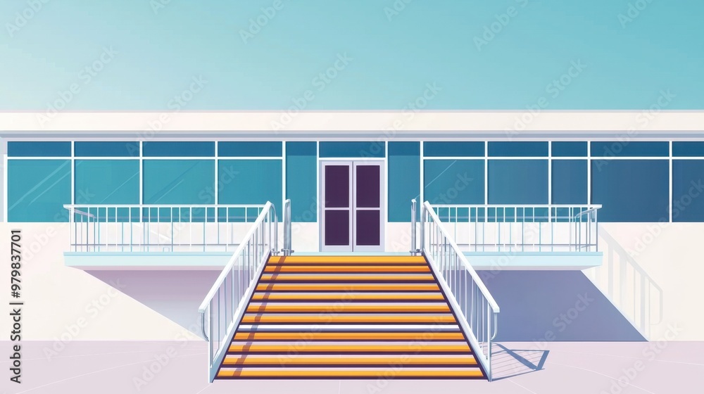 Fototapeta premium Modern Building Entrance with Stairs and Balcony