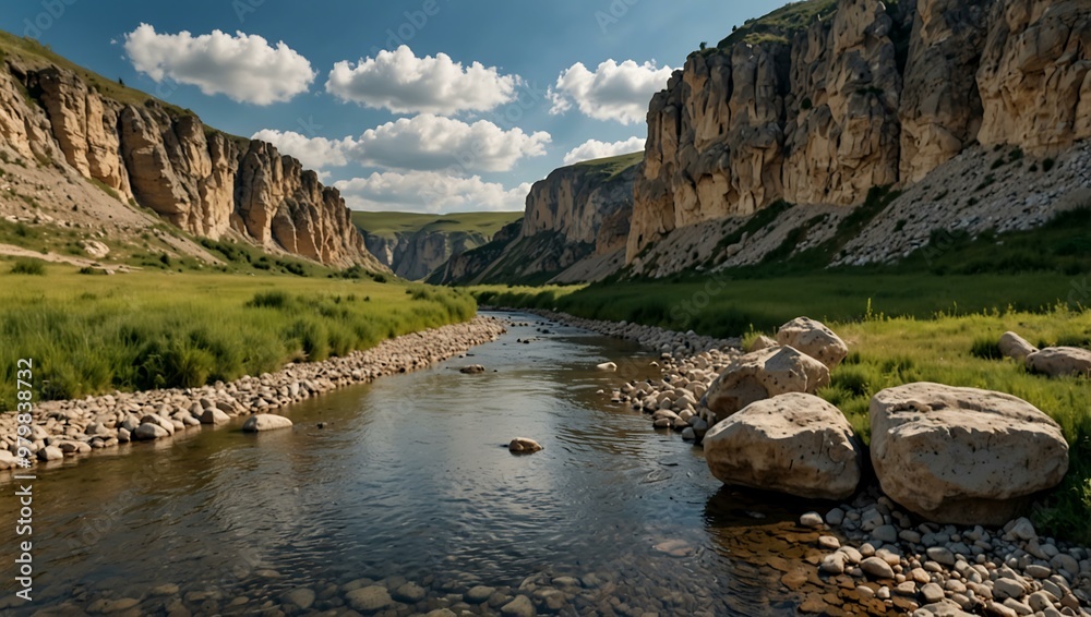 Rocky valley with a small stream in Moldova. Rocky valley with a small stream in Moldova.