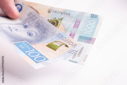 Swedish krona,Currency of Ukraine, US dollar, euro the currency of Sweden.money concept. 100. 20. Close up photo