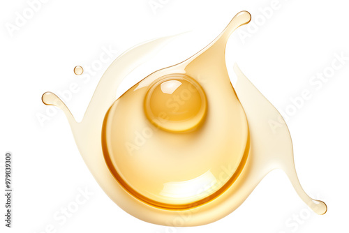 Drops of oil isolated on transparent background, top view.