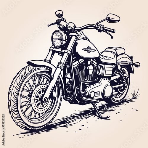 Harley motorcycle isolated on white, Classic motorcycle concept in vintage monochrome style isolated vector, motorcycle emblem illustration label vector.