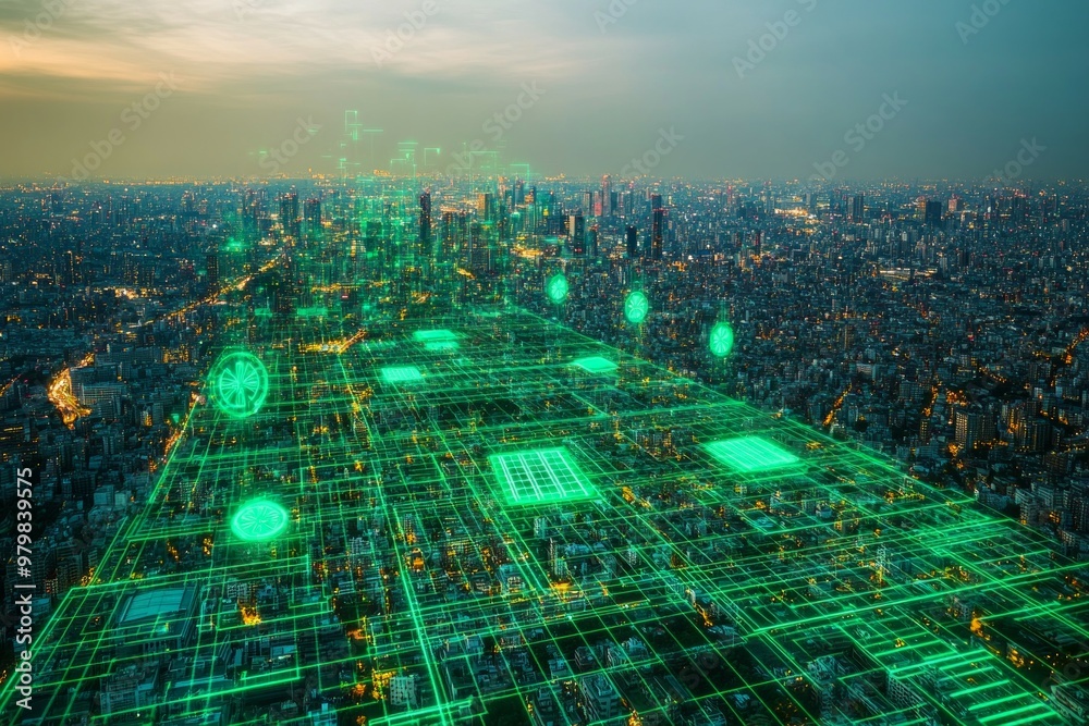 Obraz premium Eco Digital Grid, Digital Sustainability and Green IT