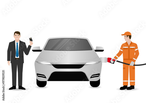 Man Making Payment by Credit Card  for Refueling Car at Gas Station. Vector Illustration.