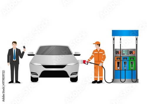 Man Making Payment by Credit Card  for Refueling Car at Gas Station. Vector Illustration.