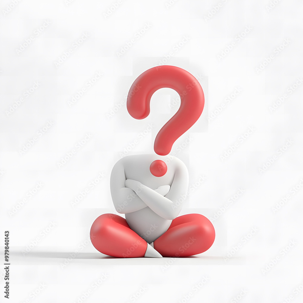 3D Character Holding a Large Red Question Mark on White Background – Conceptual Illustration 3D Character Holding a Large Red Question Mark on White Background – Conceptual Illustration