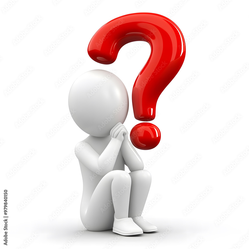 3D Character Holding a Large Red Question Mark on White Background – Conceptual Illustration 3D Character Holding a Large Red Question Mark on White Background – Conceptual Illustration