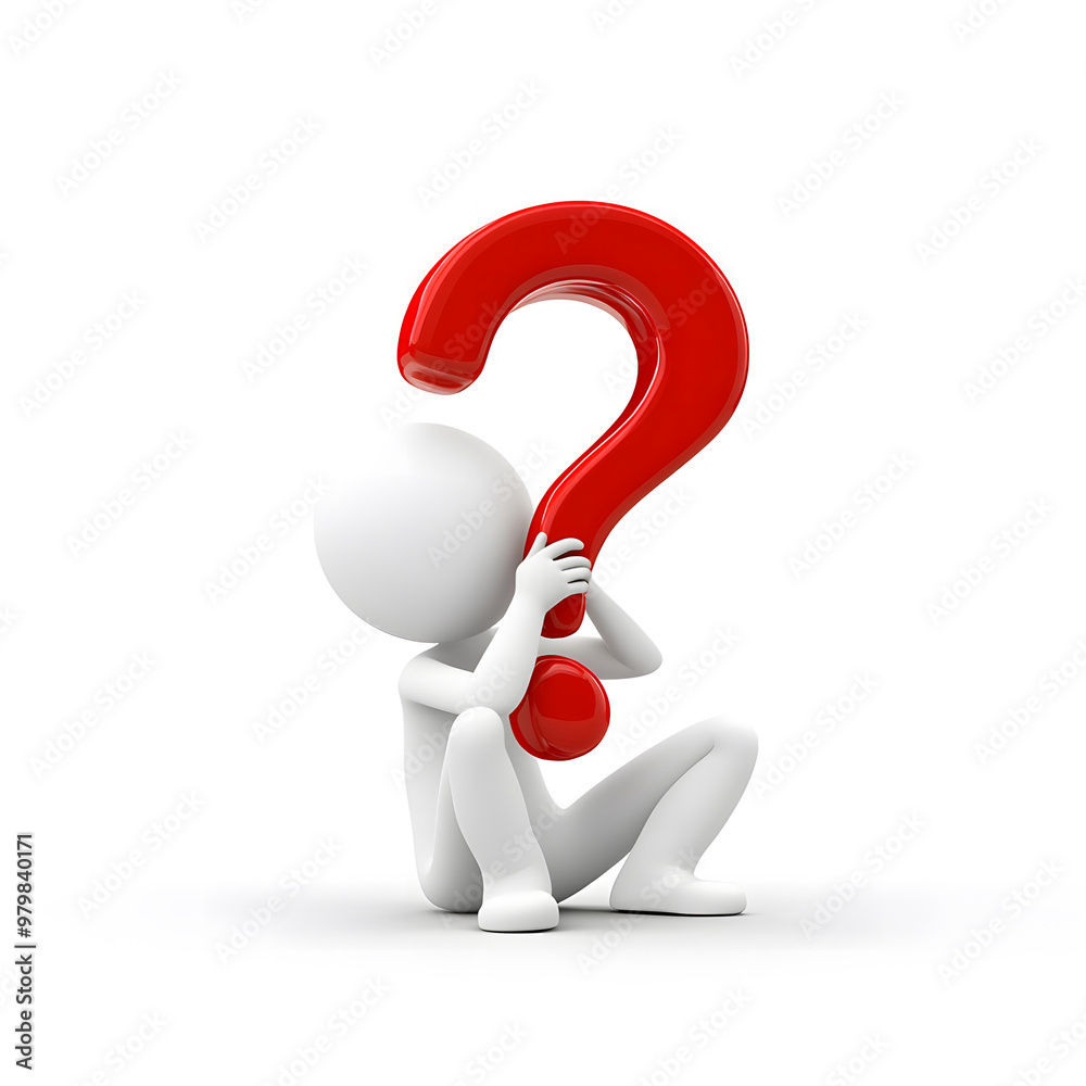 3D Character Holding a Large Red Question Mark on White Background – Conceptual Illustration 3D Character Holding a Large Red Question Mark on White Background – Conceptual Illustration