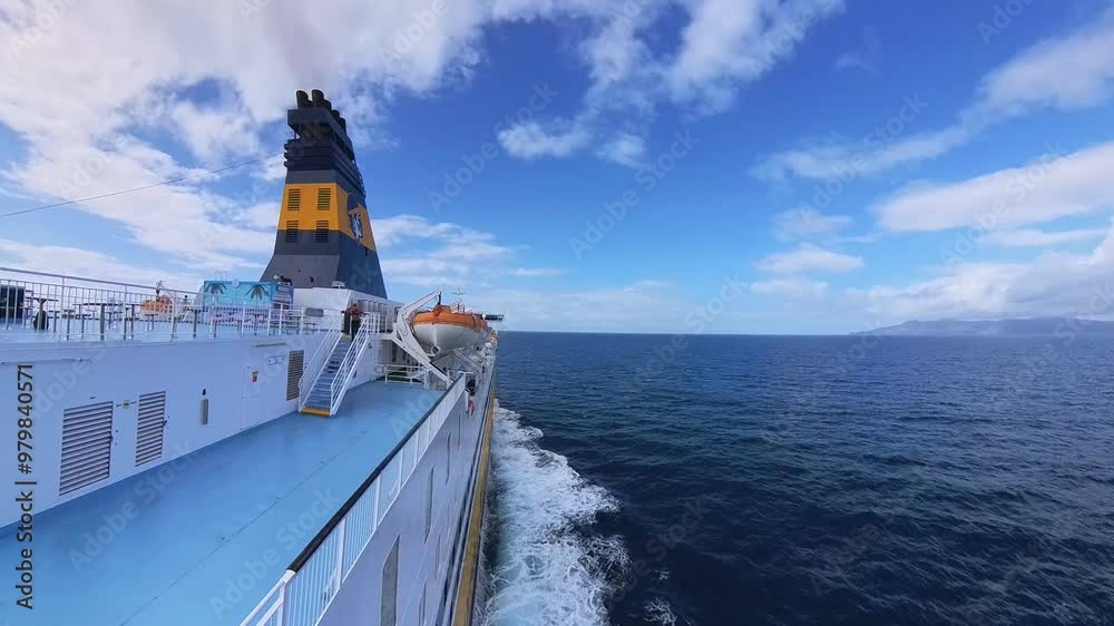Ferry, mouvement de l'eau sur la Méditerranée - s'éloignant de l'île de Corse – vidéo 4k