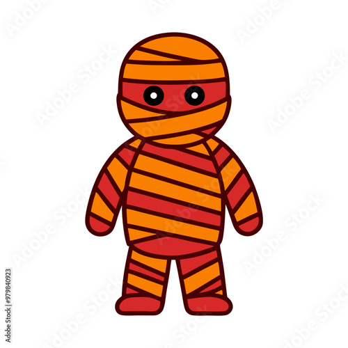 A cartoon character with red and orange stripes is standing in front of a white background. The character has a creepy and scary appearance, which is typical of a horror or Halloween theme