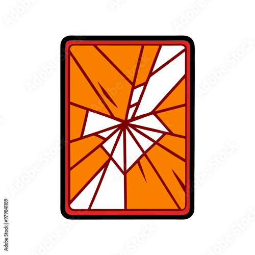 A card with a broken heart and a shattered glass. The card is orange and white