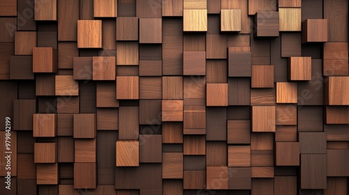 Wallpaper Mural Wooden strips are arranged in a cube pattern, showcasing a modern and stylish wall design suitable for interior decoration Torontodigital.ca